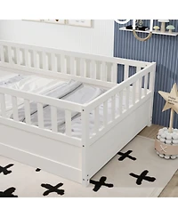 Rainsken Montessori Floor Bed, with Fence and Open Door, Children's Bed Frame
