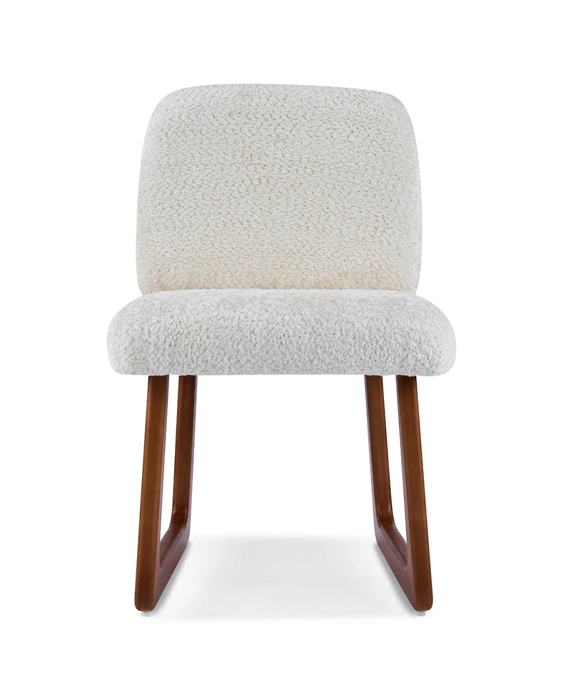 Rainsken Dining Chairs Set of 2, Beige Boucle Upholstered Kitchen Chairs with Curved Wooden Legs, 300lbs Capacity for Dining Room, Living Room