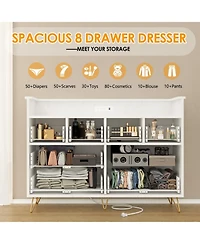 gaomon 8 Drawer Dresser with Led Lights, Charging Station and Open Shelf for Bedroom