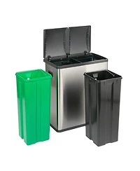 Household Essentials Dual Compartment Trash Can, Touchless with 30 Liter/8 Gallon Bins, Stainless Steel