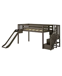 Max & Lily Low Loft With Stairs, Easy Slide and Black White Farmhouse Curtain