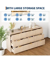 gaomon 9 Drawer Fluted Dresser with Gold Handles, 55" Wide Modern Chest of Drawers for Bedroom Living Room Closet