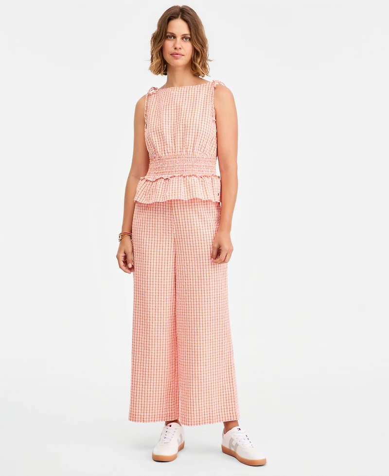 Tommy Hilfiger Women's Smocking Sleeveless Cotton Blouse