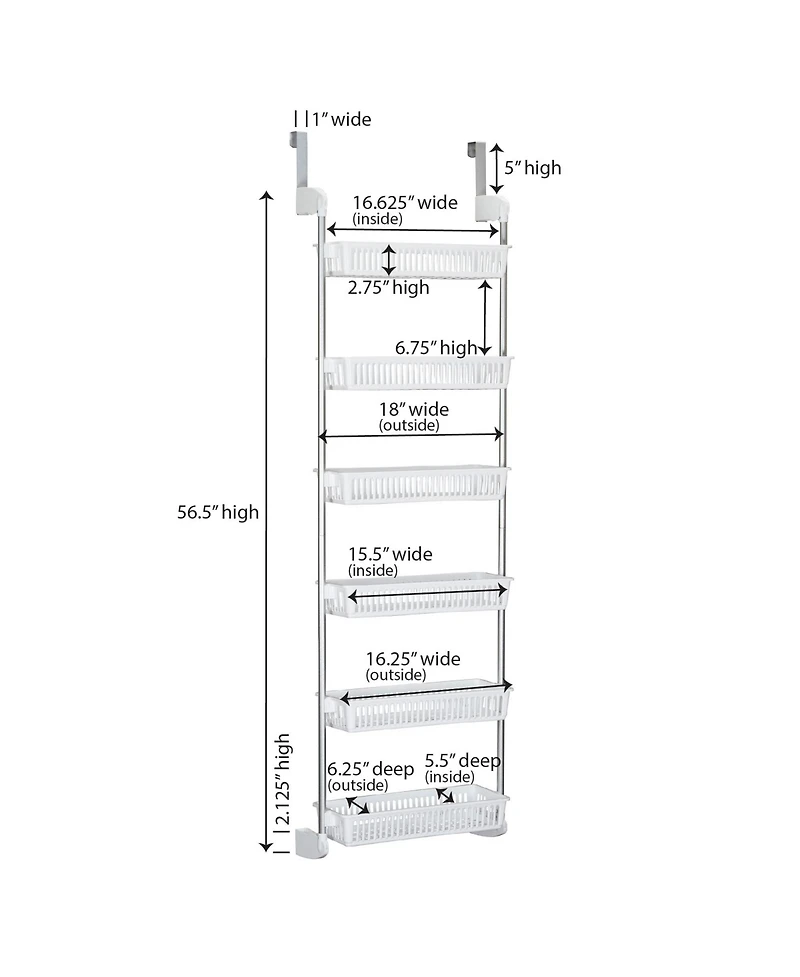 Household Essentials Over the Door Storage Rack, 6 Basket Door Organizer