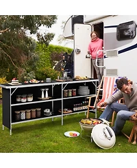 Gymax Portable Bar Table Folding Camping with Aluminum Alloy Frame 2-Tier Shelves