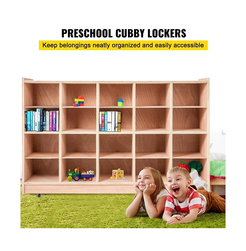 Sugift 20-Compartment Mobile Cubby Storage Cabinet with Casters, 48 x 12 x 30 in