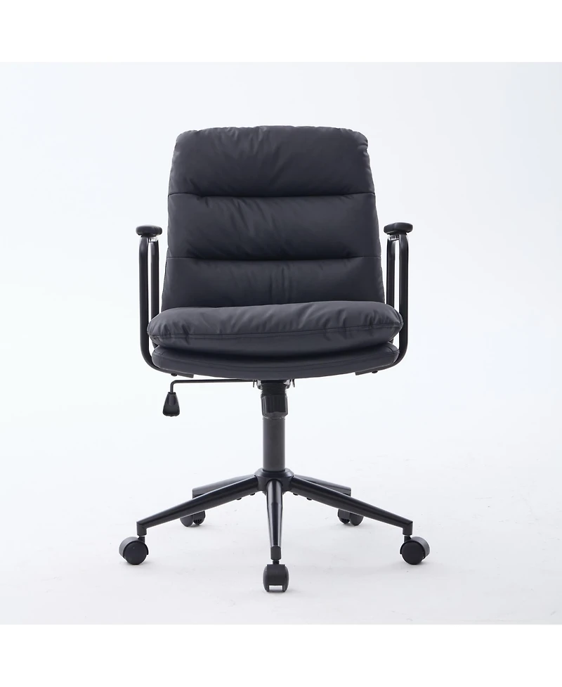 Flynama Mid Back Pu Leather Office Chair, 40degreeRecline Swivel Task Chair