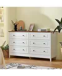 Rainsken 6 Drawer Dresser for Bedroom, 54 Inch Modern Wood Large Dresser, with Smooth Gliding Drawers, for Bedroom Living Room