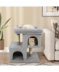 Cozito Cat Tree 24 inch Space-Saving Modern with Perch and 2 Condos