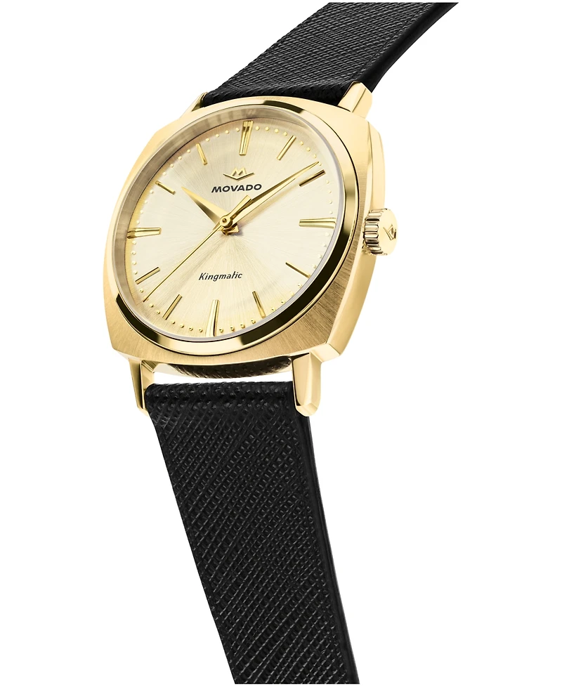 Movado Men's Kingmatic Swiss Automatic Black Leather Watch 35mm