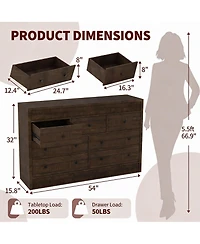 gaomon Fluted 7 Drawer Wooden Dresser, 54" Wide Modern Storage Chest for Bedroom or Living Room