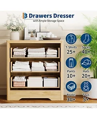 gaomon 30.4" Tall 3 Drawer Wood Dresser with Decorative Fronts and Crystal Knobs, Bedroom Storage Chest