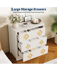 gaomon 30.4" Tall 3 Drawer Wood Dresser with Decorative Fronts and Crystal Knobs, Bedroom Storage Chest
