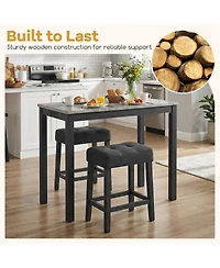 Slickblue 3 Piece Bar Table Set with Charging Station and Faux Marble Top Design