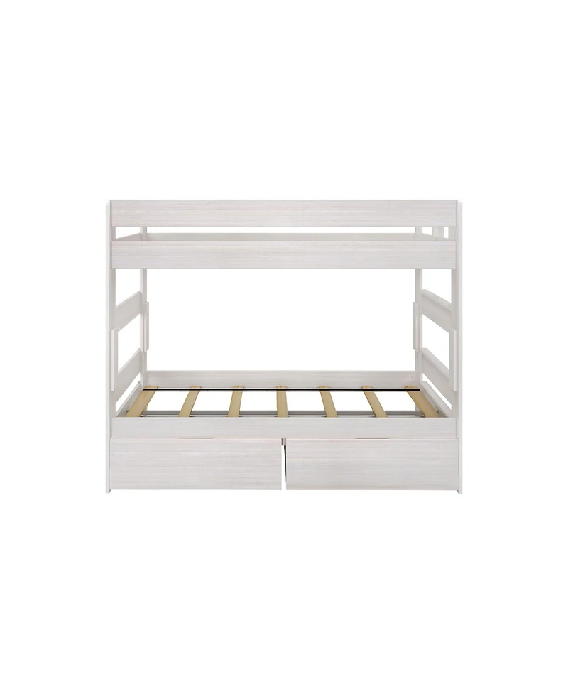Max and Lily Solid Wood Modern Farmhouse Twin/Twin Bunk Bed with Storage Drawers
