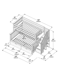 Max and Lily Twin Over Full Staircase Bunk With Storage Drawers, Pecan