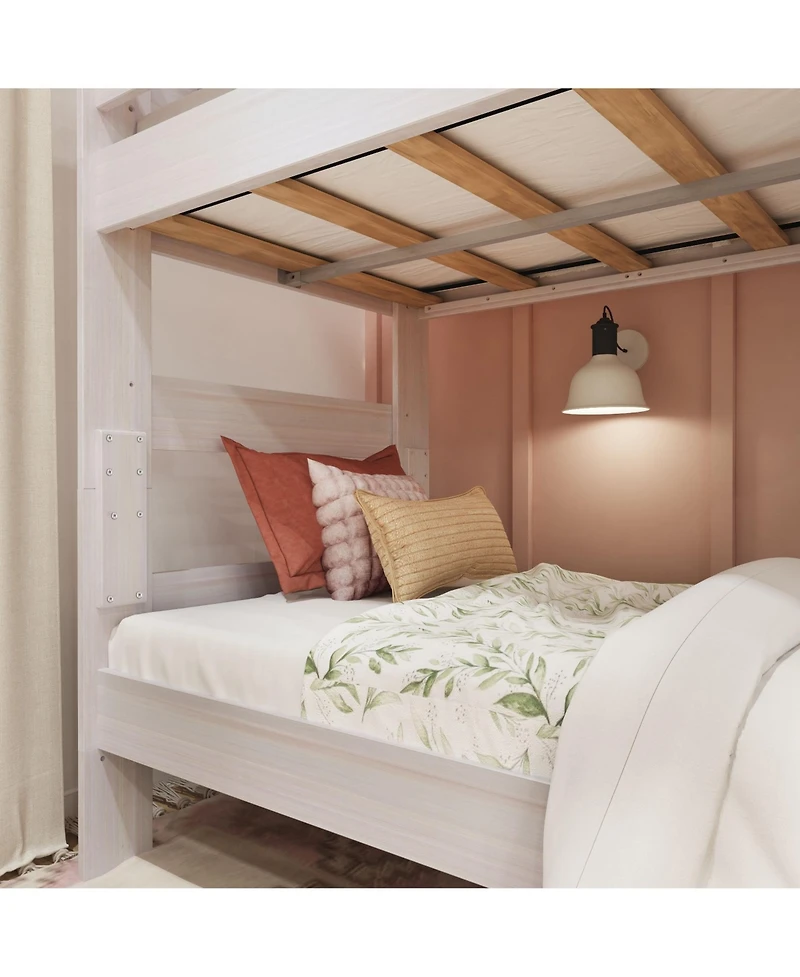 Max and Lily Twin over Bunk Bed, Farmhouse Solid Wood Beds for Kids, Driftwood