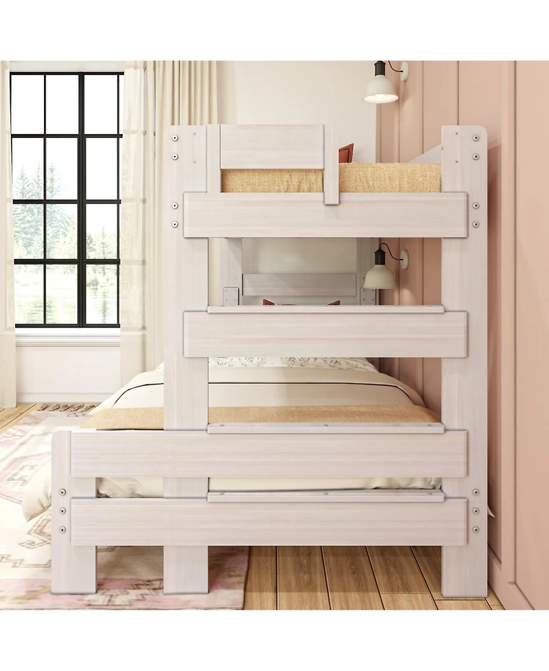 Max and Lily Bunk Bed Twin over Full Size, Modern Farmhouse Solid Wood Beds for Kids