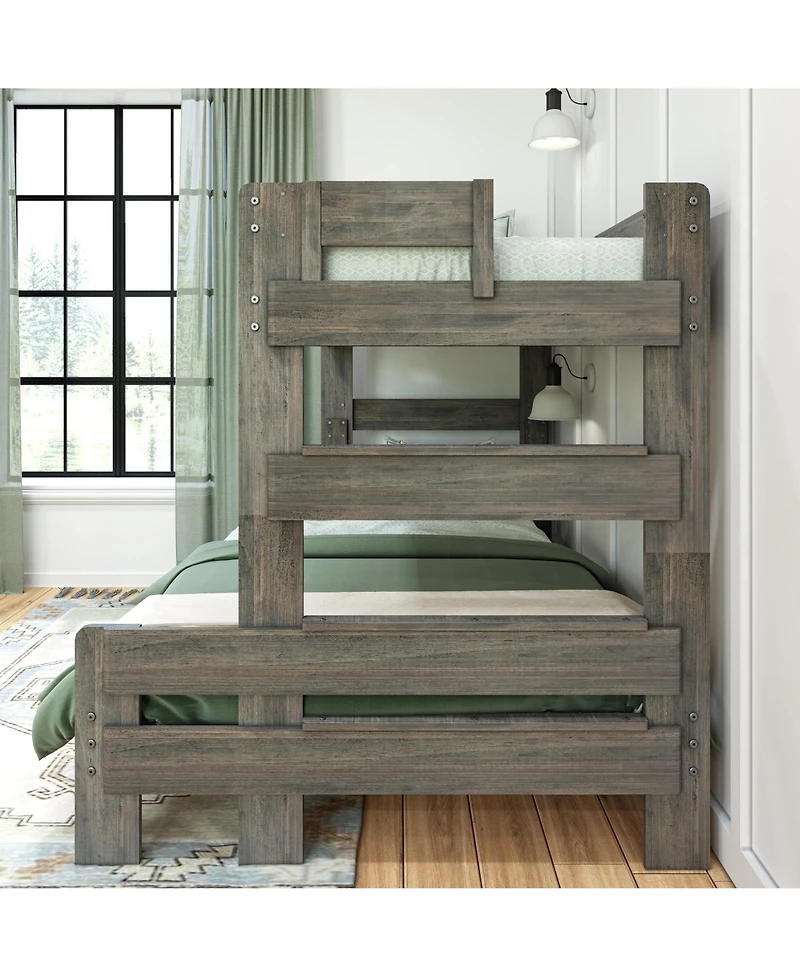 Max and Lily Bunk Bed Twin over Full Size, Modern Farmhouse Solid Wood Beds for Kids