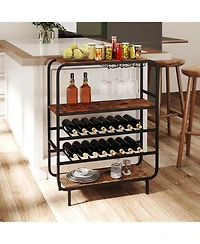 Slickblue 16 Bottle Wine Rack with 5 Tier Shelf and Glass Holder Storage