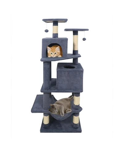 Cozito Cat Tree 57 inch with Dual Condos and Hammock Dangling Toys