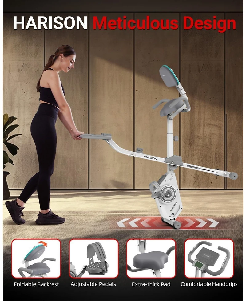 Harison Folding Exercise Bike, 350 lbs Capacity, 5-in-1 Magnetic with Bluetooth