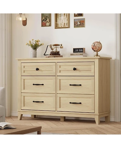 gaomon 6 Drawer Modern Dresser, 47" Wide Wooden Double Storage Chest for Bedroom Entryway