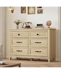 gaomon 6 Drawer Modern Dresser, 47" Wide Wooden Double Storage Chest for Bedroom Entryway
