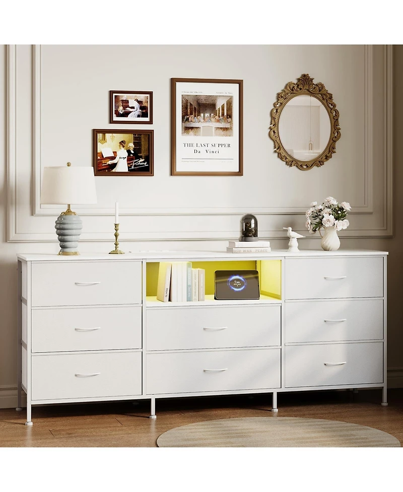 gaomon Led Tv Stand Dresser with 8 Fabric Drawers for TVs , Media Console Steel Frame Storage