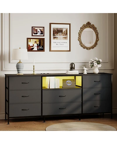 gaomon Led Tv Stand Dresser with 8 Fabric Drawers for TVs , Media Console Steel Frame Storage