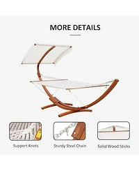 Outsunny 13FT Wooden Arc Hammock with Canopy, Outdoor Hammock Bed with Wood Arc Stand for Patio Balcony Garden Backyard, White