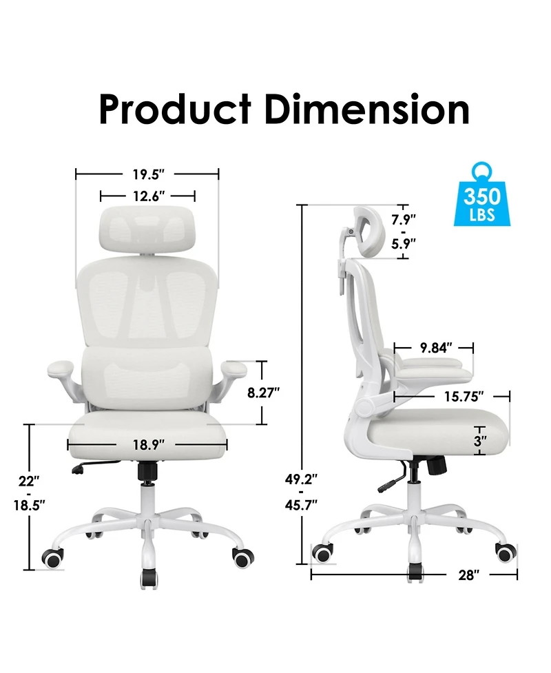 flynama Mesh High Back Office Chair with Headrest,Ergonomic Swivel Chair
