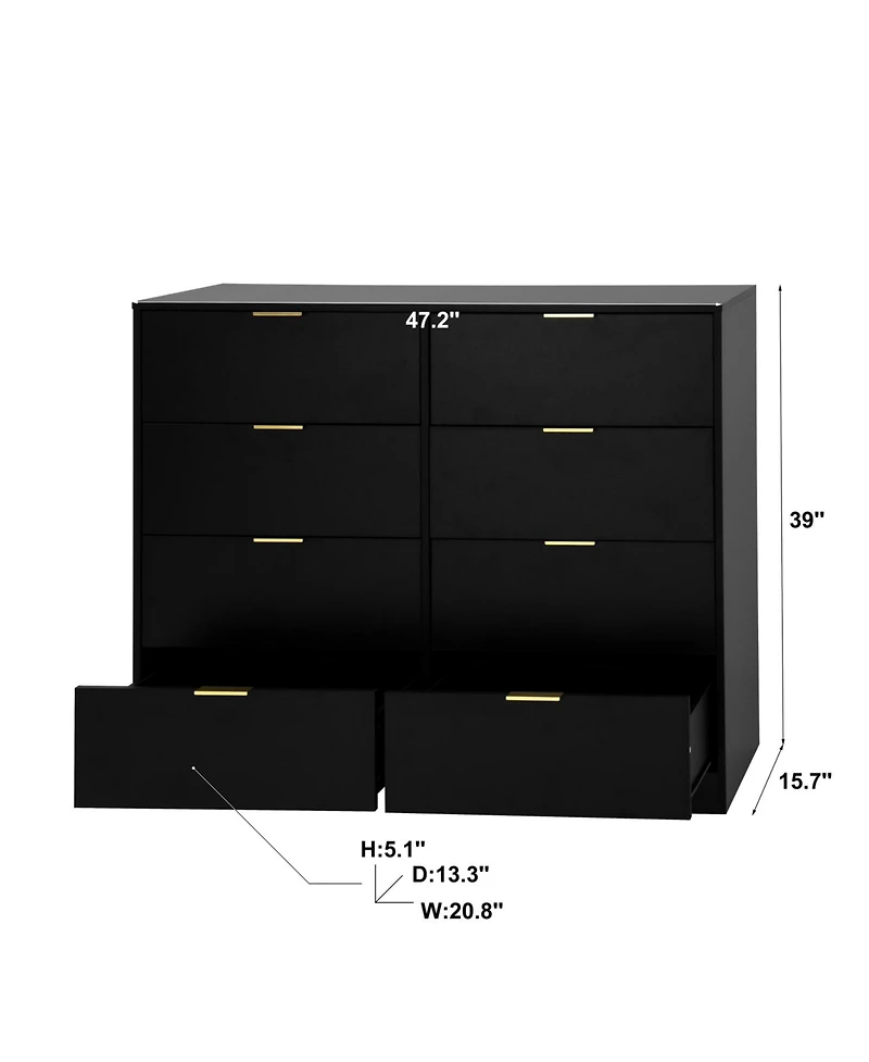 Rainsken 8 Drawer Dresser for Bedroom, Modern Tall Deep Dresser, with Gold Handle, Wood Storage Organize, Bedroom Living Room