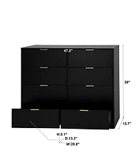 Rainsken 8 Drawer Dresser for Bedroom, Modern Tall Deep Dresser, with Gold Handle, Wood Storage Organize, Bedroom Living Room