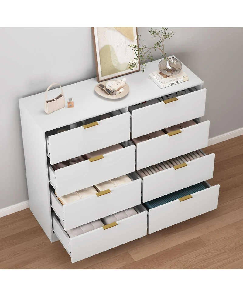 Rainsken 8 Drawer Dresser for Bedroom, Modern Tall Deep Dresser, with Gold Handle, Wood Storage Organize, Bedroom Living Room
