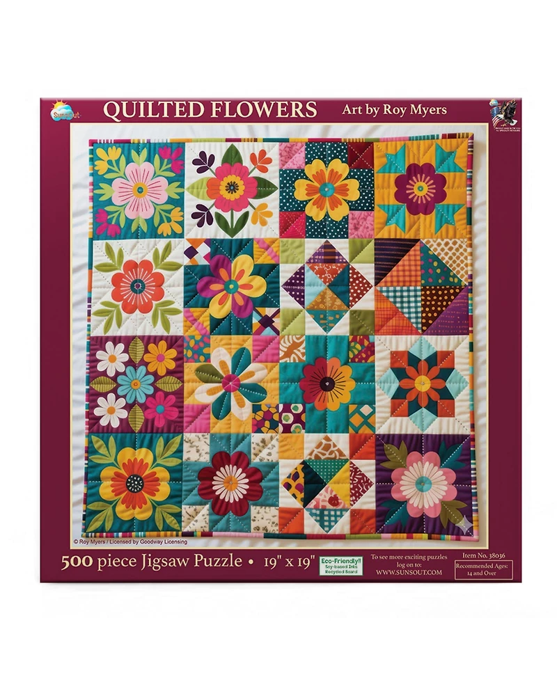 SunsOut Quilted Flowers 500 piece Jigsaw Puzzle for Adults