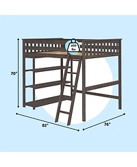 Max & Lily Full High Loft Bed with Ladder and Bookcase, Solid Wood Frame, Space Saving, 400 lbs Weight Capacity, Easy Assembly, Pecan