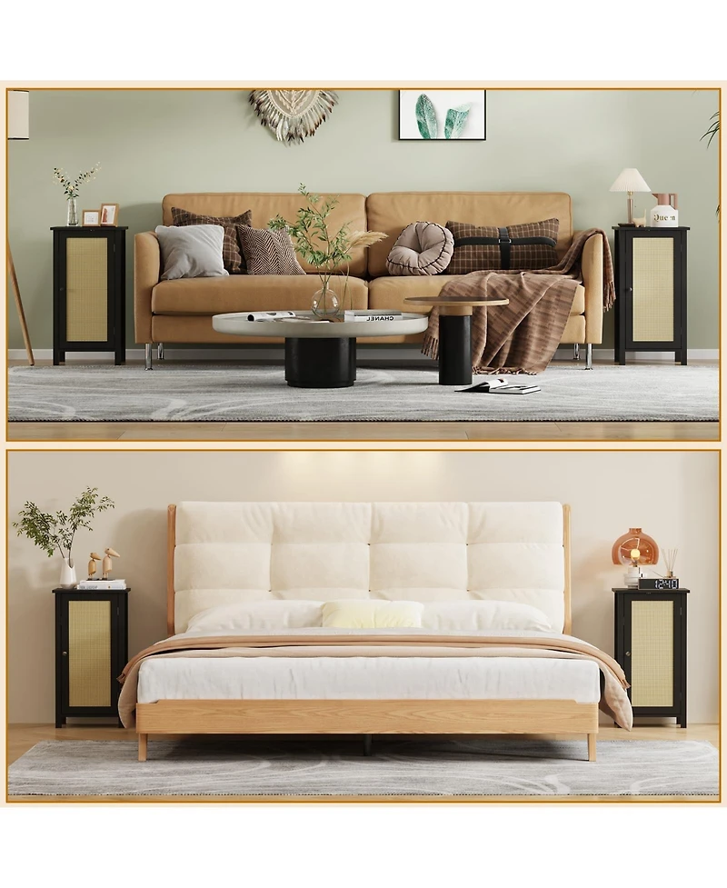 gaomon Nightstand for Bedroom, 16 Farmhouse Boho Wood Bedside Table with Drawer, Steady Legs, Storage Accent