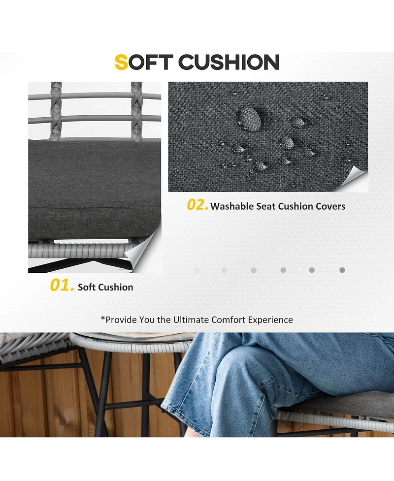 Outsunny 3 Piece Patio Set, Pe Rat Table and Chairs,