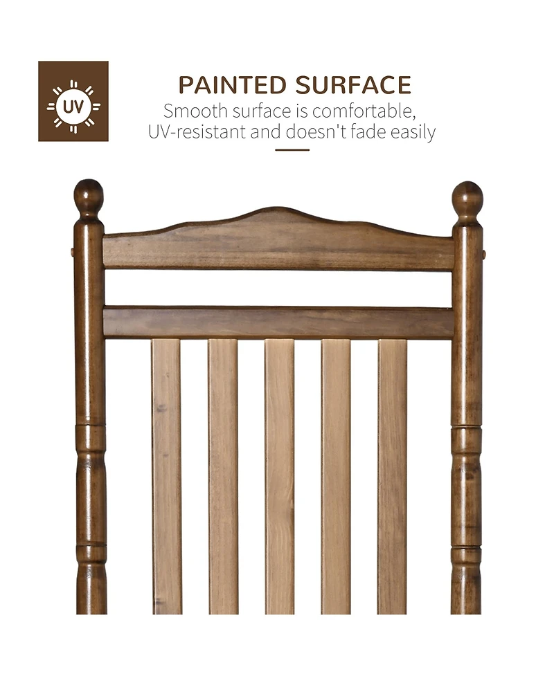 Outsunny Traditional Wooden High-Back Rocking Chair for Porch, Indoor/Outdoor, Brown