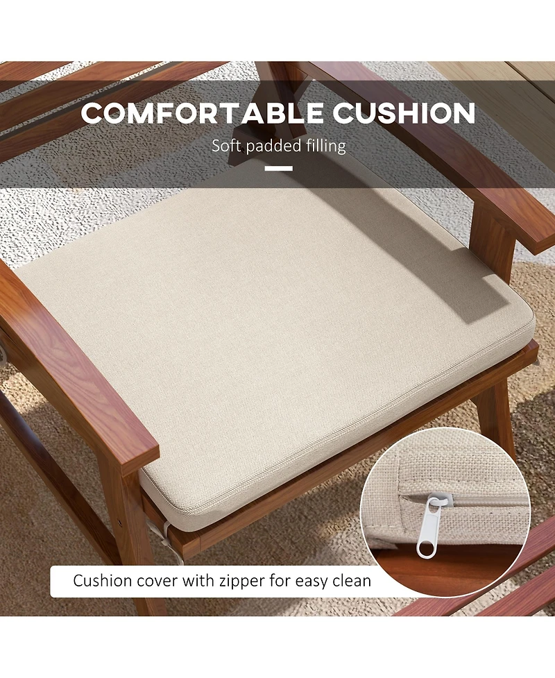 Outsunny 2 Patio Chairs w/ Ottomans & Cushions, Acacia Wood, White