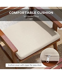 Outsunny 2 Patio Chairs w/ Ottomans & Cushions, Acacia Wood, White