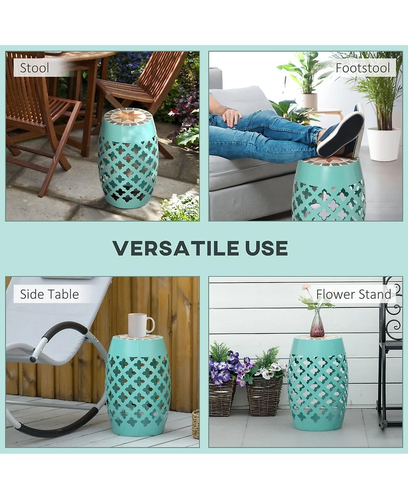 Outsunny 12" Patio Round Stool Outdoor Footstool Garden Mosaic Side Table,