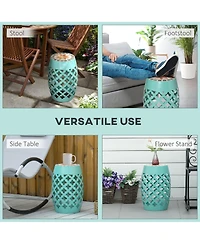 Outsunny 12" Patio Round Stool Outdoor Footstool Garden Mosaic Side Table,