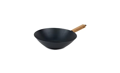Alva Forest 12” Carbon Steel Wok Pan - Stay-Cool Acacia Handle