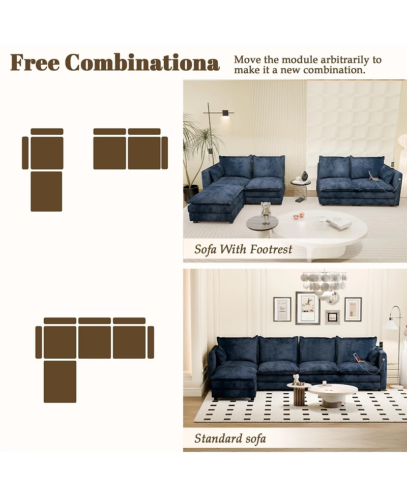 Dyhome Modular Sectional Sofa L Shaped Couch, Seat Sofa Set with Ottoman and Pillows