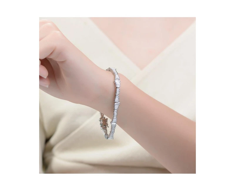 Rachel Glauber White Gold Plated Clear Cubic Zirconia Tennis Bracelet