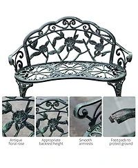 Outsunny 40" Antique Style Patio Porch Garden Bench Cast Aluminum Outdoor Chair Rose