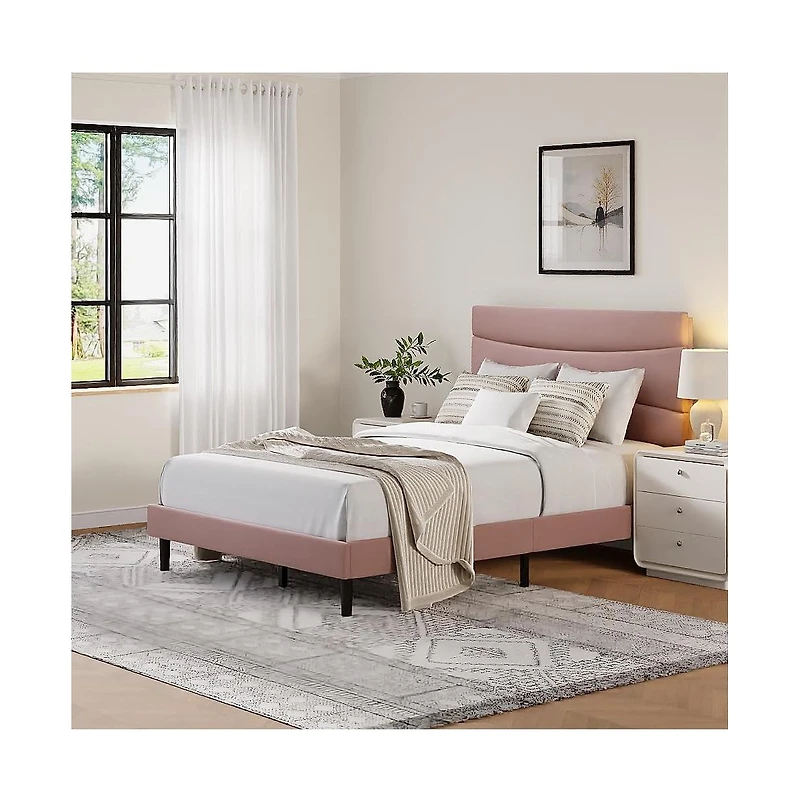 gaomon Modern Upholstered Bed Frame with Soft Headboard, Underbed Storage Space, Sturdy Steel Slat Support, Easy Install