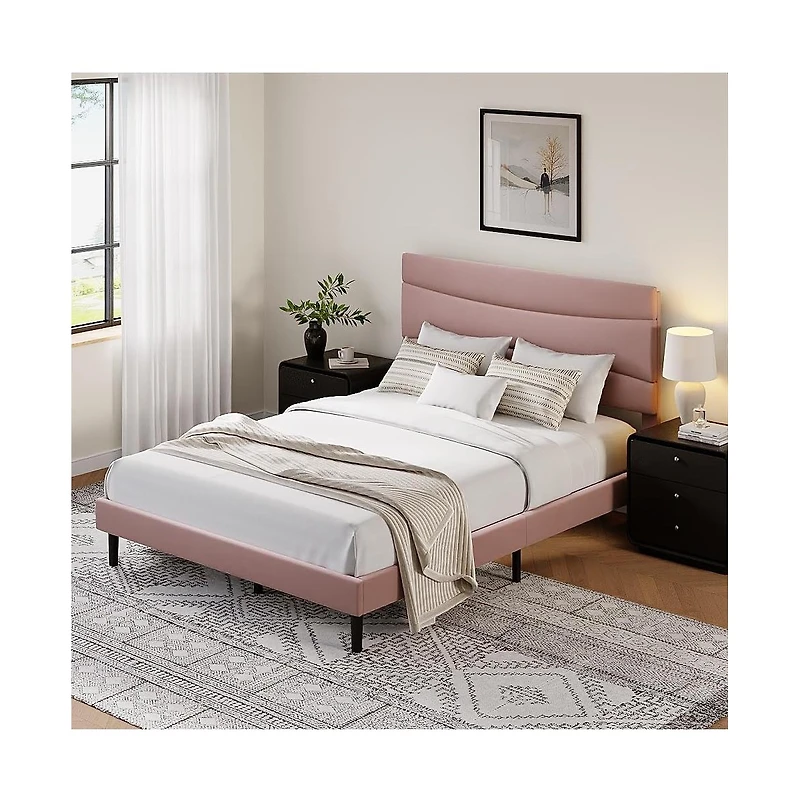 gaomon Modern Upholstered Bed Frame with Soft Headboard, Underbed Storage Space, Sturdy Steel Slat Support, Easy Install